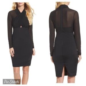Bardot Allure crisscross mesh ruched long sleeve body con dress